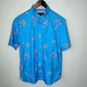 Johnston & Murphy Blue Palm Tree Print Short Sleeve Button Down Shirt Size Small